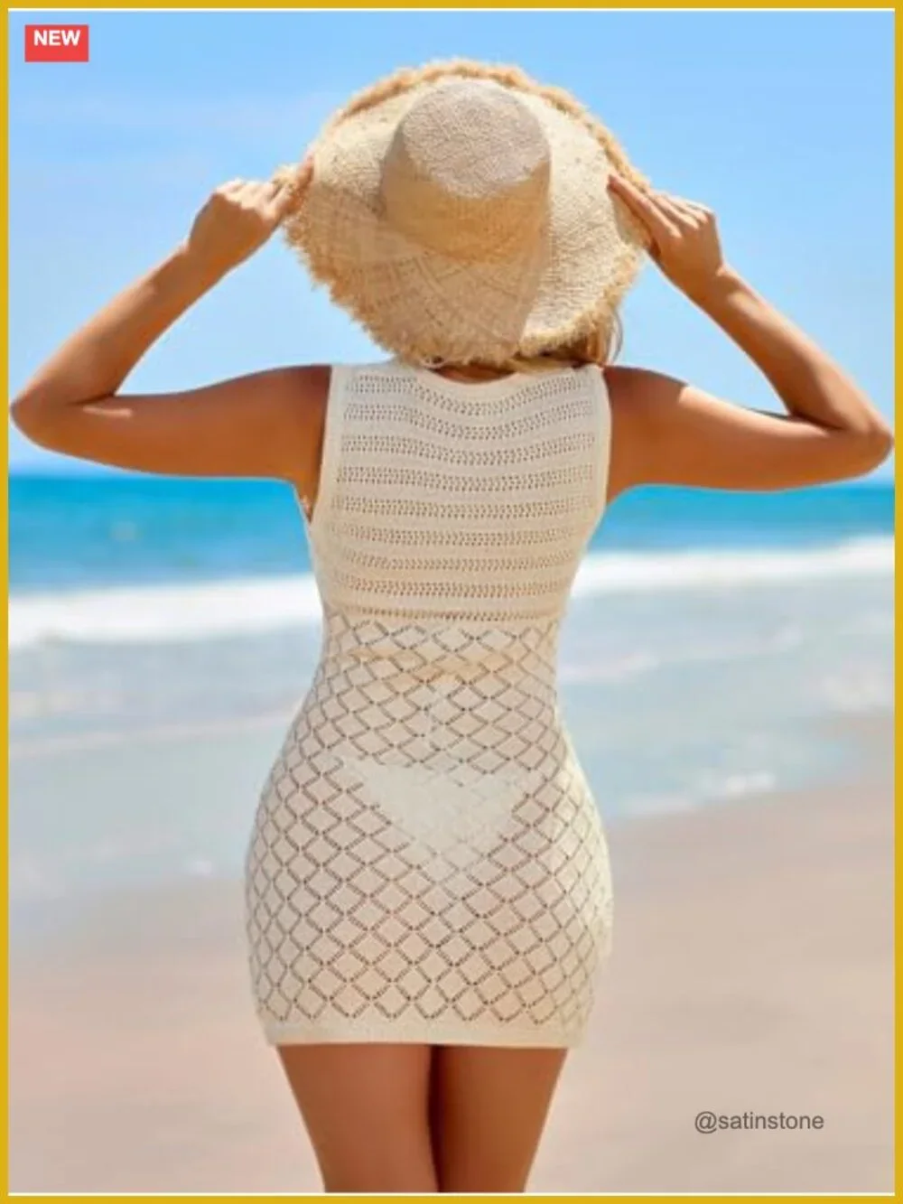 Crochet Swim Cover Up Dress V-Neck Sleeveless Front Tie Beach Coverup